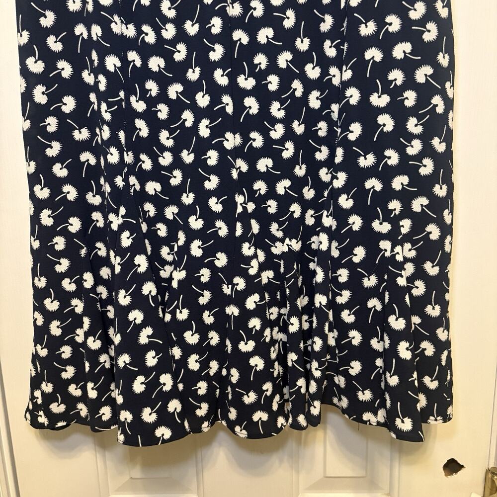 Talbots Dress Womens 10P Navy White Dandelion Midi Ruffle V-Neck Cottagecore New - Picture 10 of 16